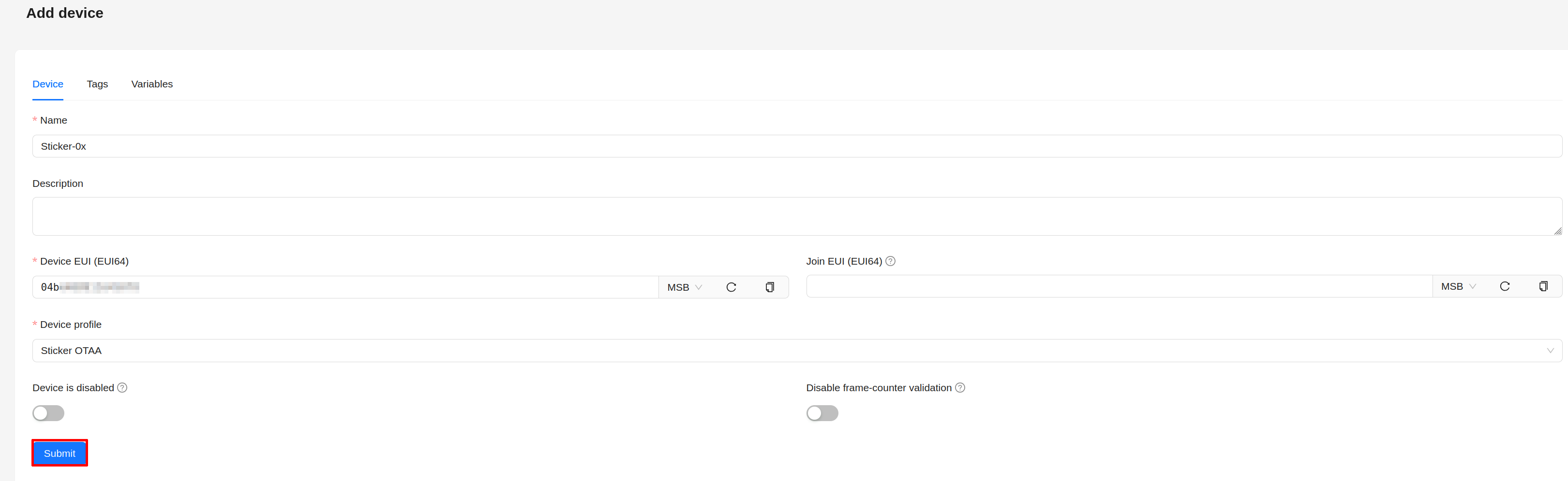 Chirpstack add end device