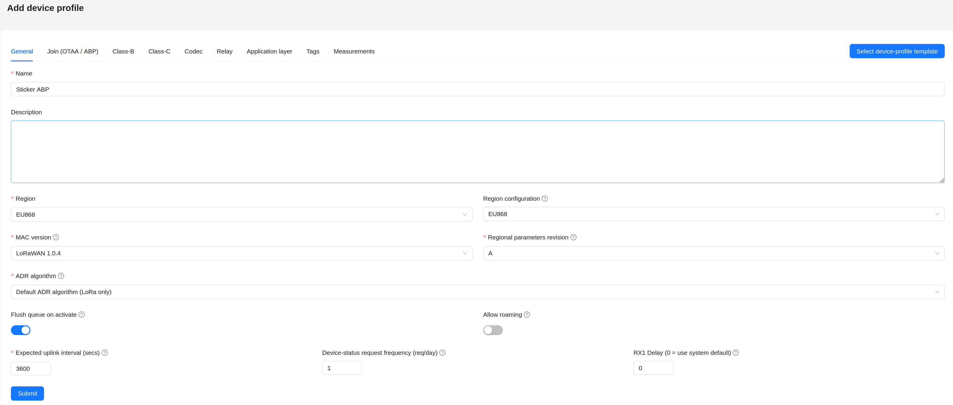 Chirpstack profile general