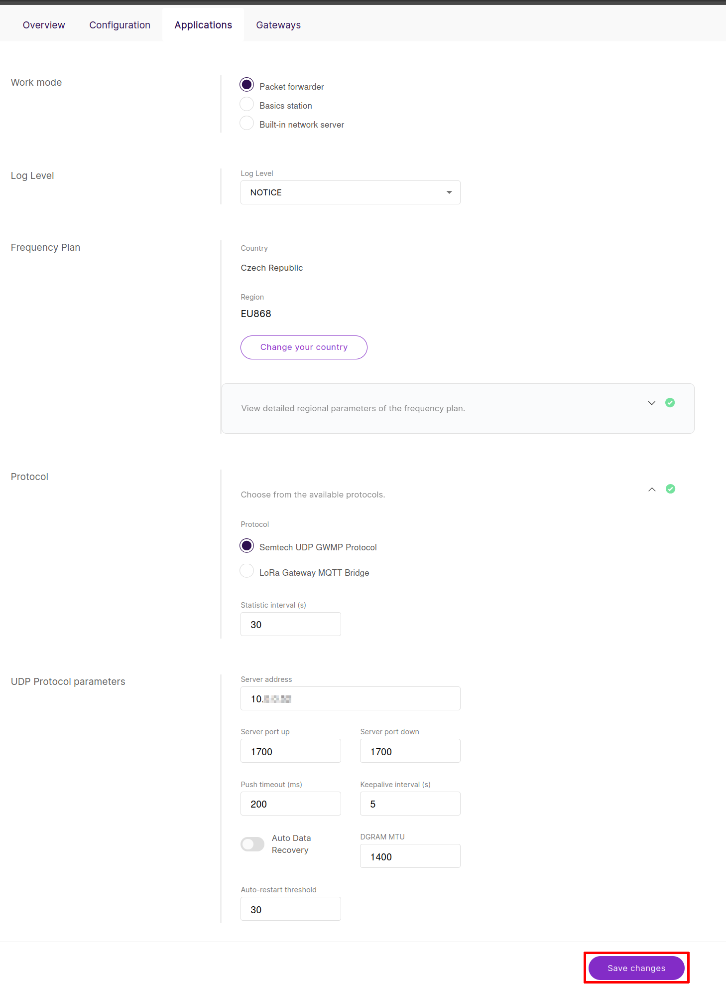 Rak select ChirpStack