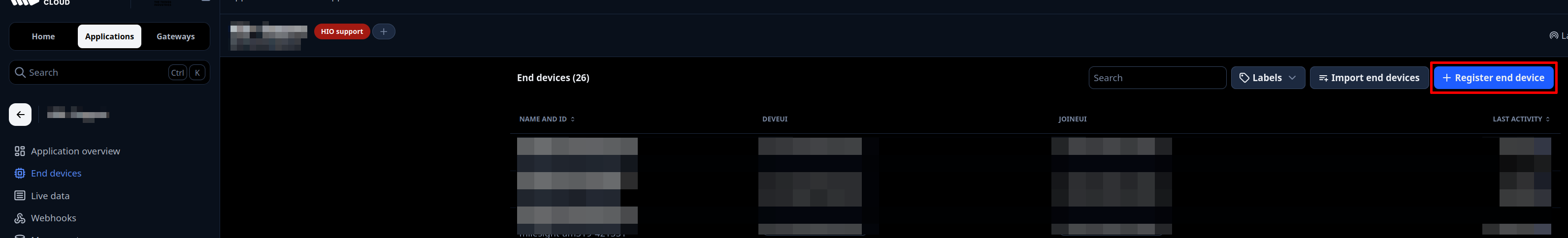 TTS register end device button